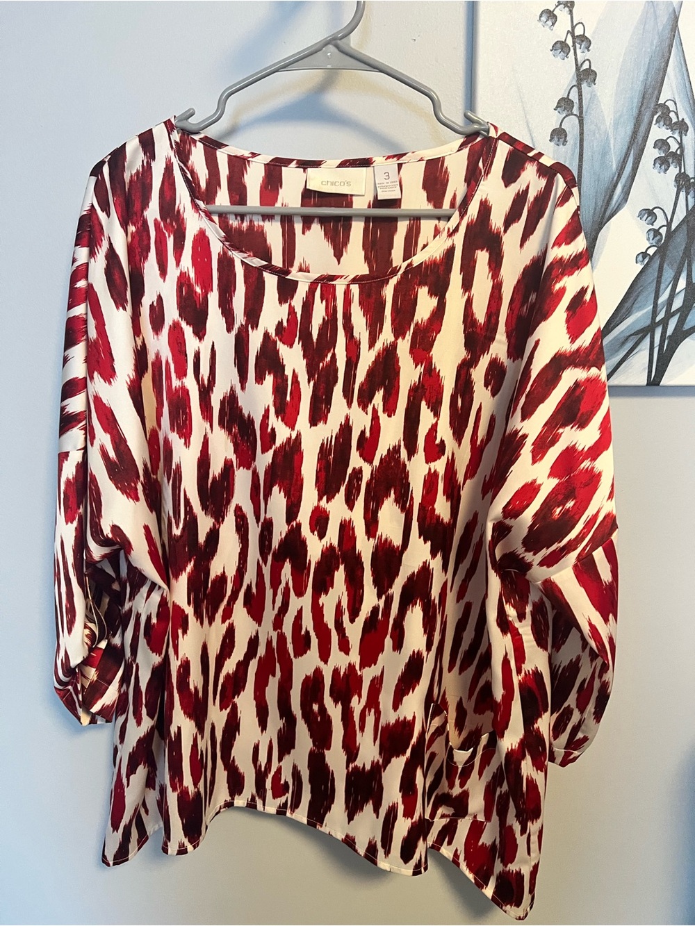 Chico's Red and White Abstract Spot Print Blouse